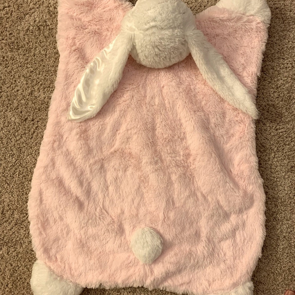 Plush pink and white bunny infant mat